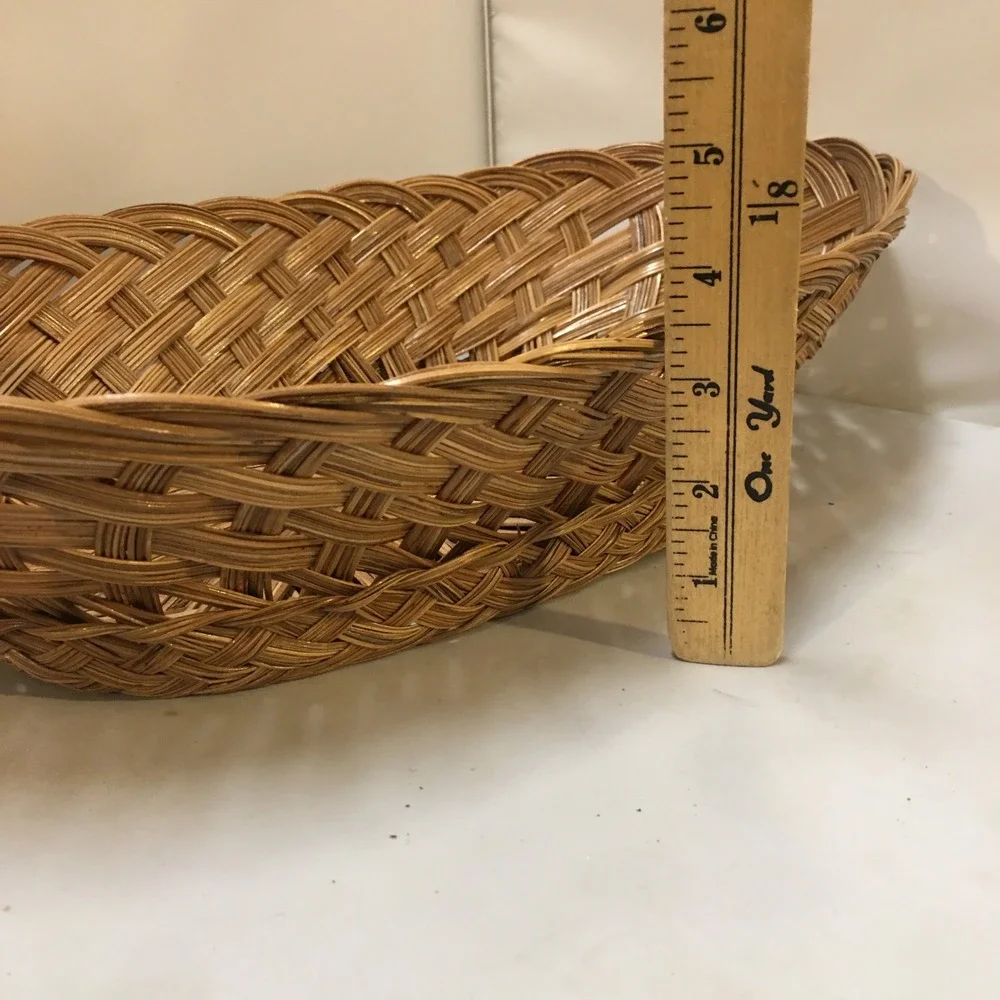 Woven Wicker Basket Large Brown Oval Boho Lattice Asian Bohemian Decor Bread